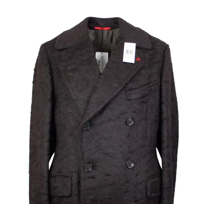 Isaia Dark Brown Shearling Texture With Back Vent Coat