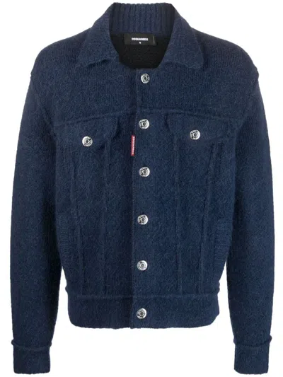 Dsquared2 Button-up Wool-blend Jacket In Navy Blue