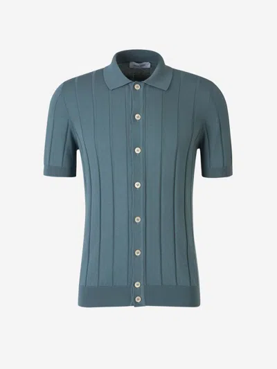 Gran Sasso Ribbed Open Polo In Blue