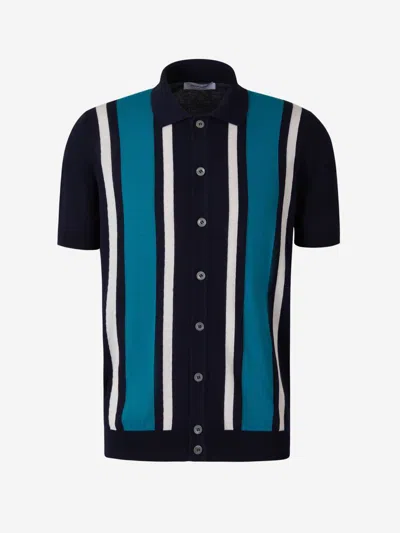 Gran Sasso Striped Motif Button Polo Shirt In Blue
