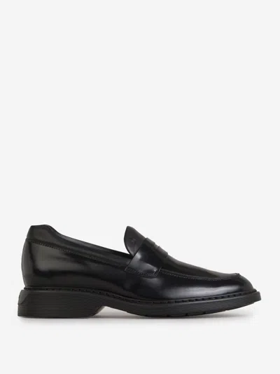 Hogan Leather Loafers In Black