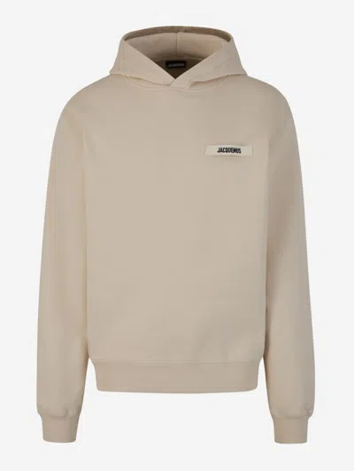 Jacquemus Cotton Hood Sweatshirt In Light Grey