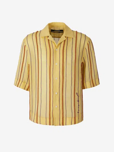 Jacquemus Embroidered-logo Striped Shirt In Yellow, Terracotta, And Purple