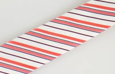 Battisti Napoli White With Red Striped Pattern 100% Silk Neck Tie