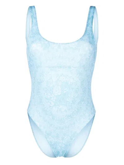 Versace Swim One-piece Lycra Waist St. Baroque 92 Placed Clothing In Blue