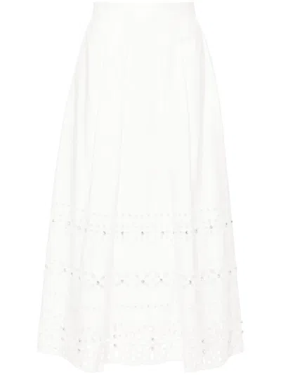 Huishan Zhang Broderie-anglaise Pleated Midi Skirt In Weiss