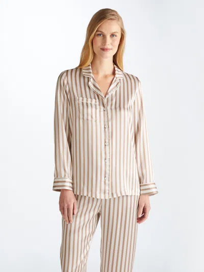 Derek Rose Women's Pyjamas Brindisi 110 Silk Satin Gold In White