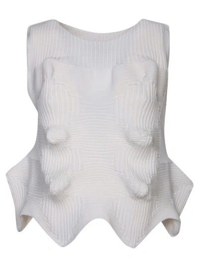 Issey Miyake Pleated Ruched Sleeveless Top In White