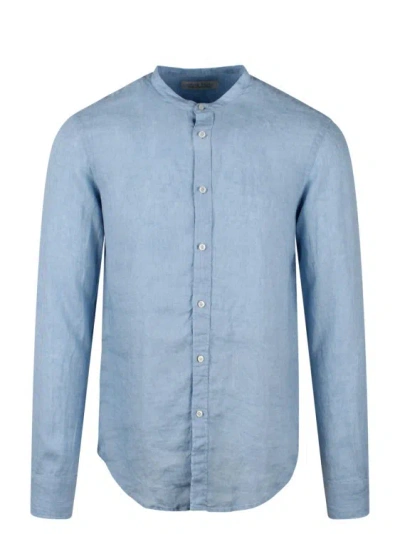 Brian Dales Mandarin Collar Linen Shirt In Blue