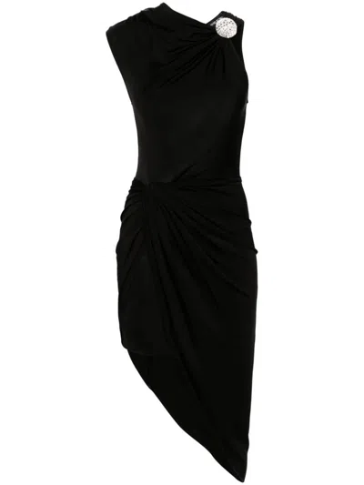 David Koma Satin Draped Midi Dress In Black
