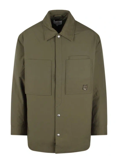 Maison Kitsuné Fox-motif Padded Shirt Jacket In Green