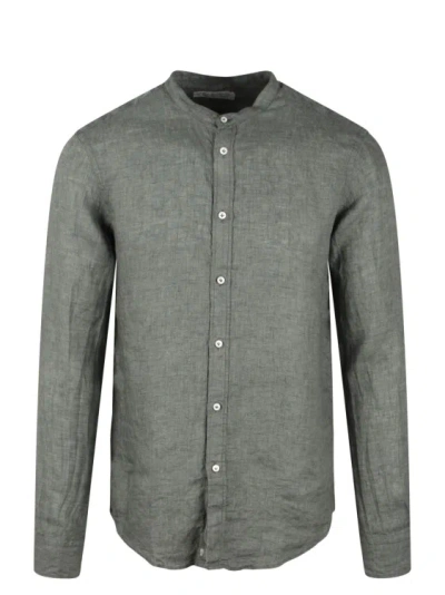 Brian Dales Mandarin Collar Linen Shirt In Grey