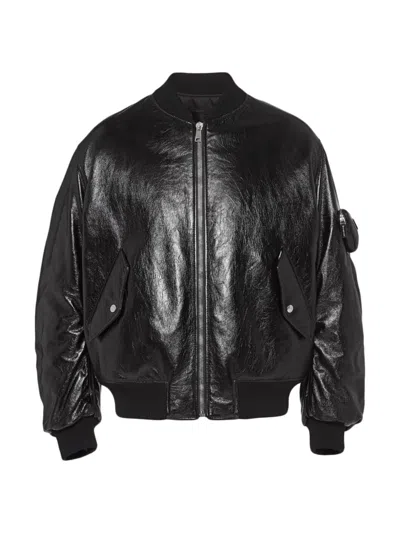 Prada Nappa Leather Bomber Jacket In Black