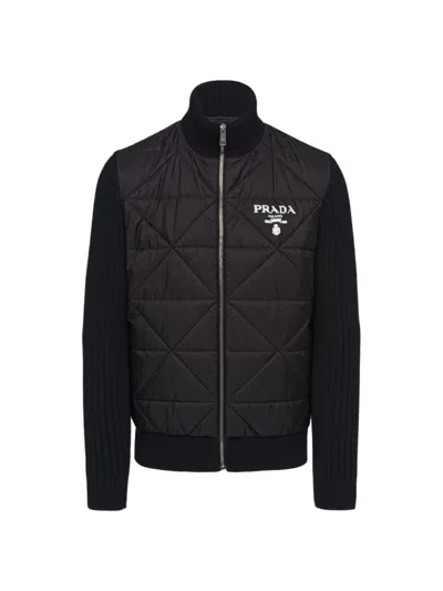 Prada Quilted Re-nylon And Cashmere Jacket In Black