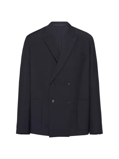 Prada Double-breasted Mohair Wool Jacket In Blue