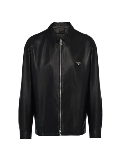 Prada Nappa Leather Blouson Jacket In Black