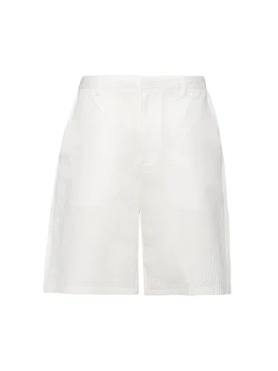 Prada Linen-blend Bermuda Shorts In White