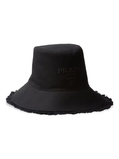 Prada Wide-brimmed Drill Bucket Hat In Black