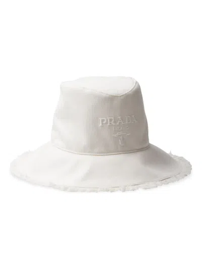 Prada Wide-brimmed Drill Bucket Hat In White