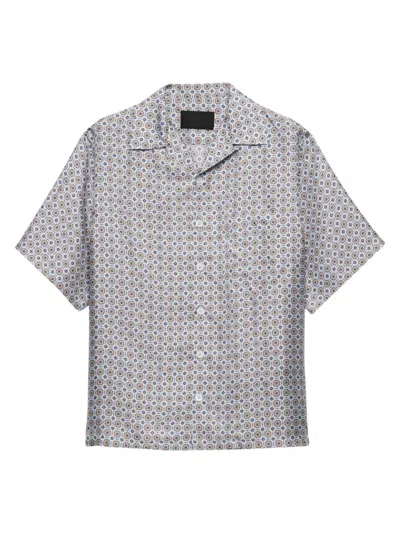 Prada Short-sleeved Printed Silk Shirt In Blue