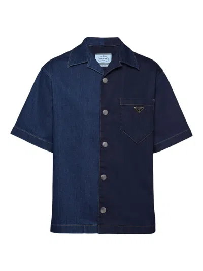 Prada Double Match Washed Denim Shirt In Blue
