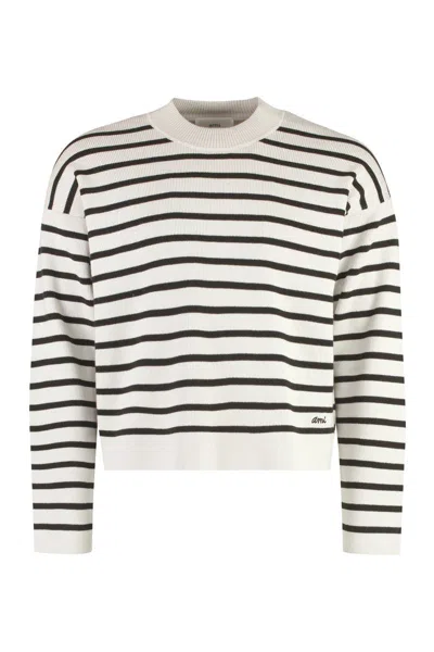 Ami Alexandre Mattiussi Ami Paris Striped Organic Cotton Sweater In Grey