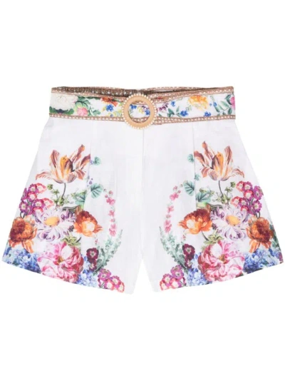 Camilla Plumes And Parterres Linen Shorts In Multicolor