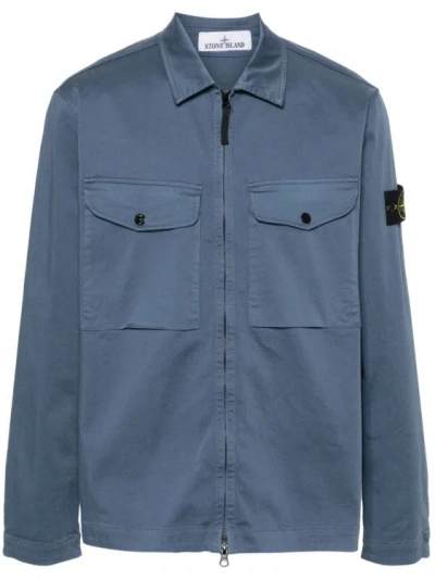 Stone Island Compass-badge Shirt Jacket In Blue