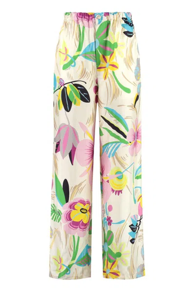 Gucci Printed Silk Pants In Ivory