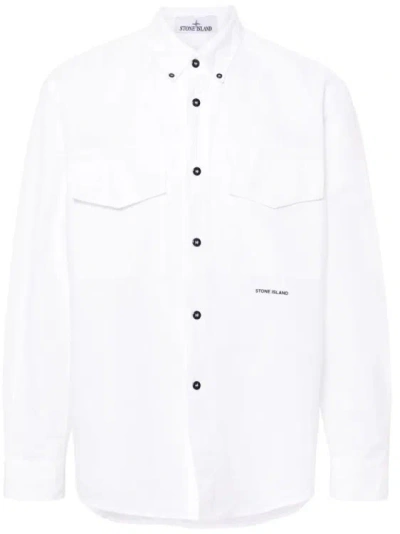 Stone Island Rubberised-logo Shirt In White