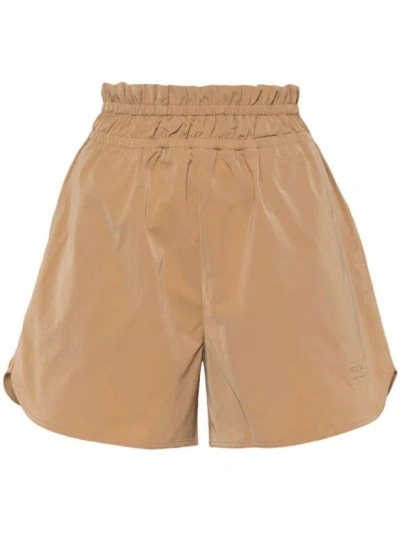 Ganni Logo-embroidered Shorts In Brown