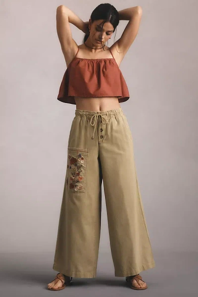 Pilcro Embroidered Pull-on Trousers In Green