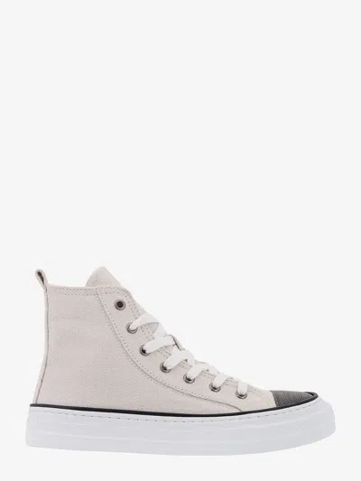 Brunello Cucinelli Bead-embellished Canvas Sneakers In Silver