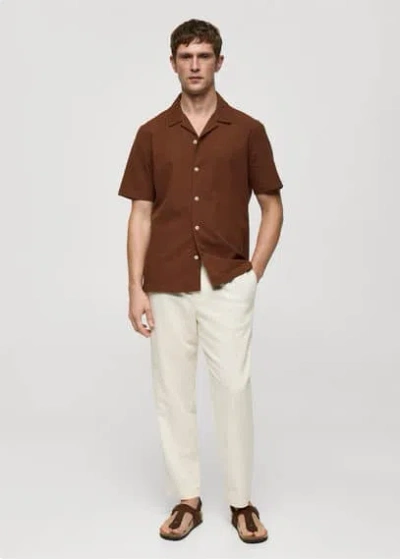 Mango Man Regular-fit 100% Seersucker Cotton Shirt Burgundy