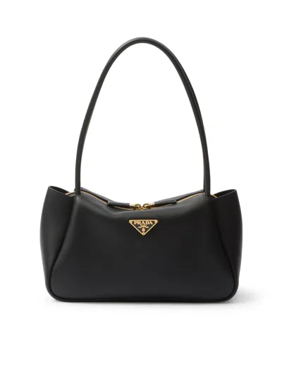 Prada Medium Leather Handbag In Black