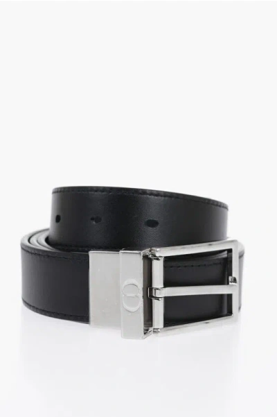 Dior Homme Reversible Lether Belt With Brass Buckle In Black