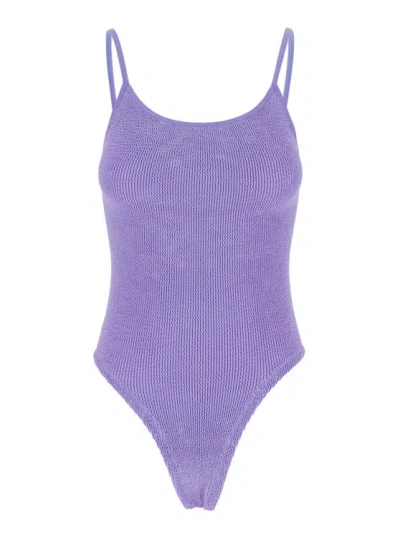 Hunza G 'pamela' Violet Backless One-piece Swimsuit In Stretch Polyamide Woman In Purple