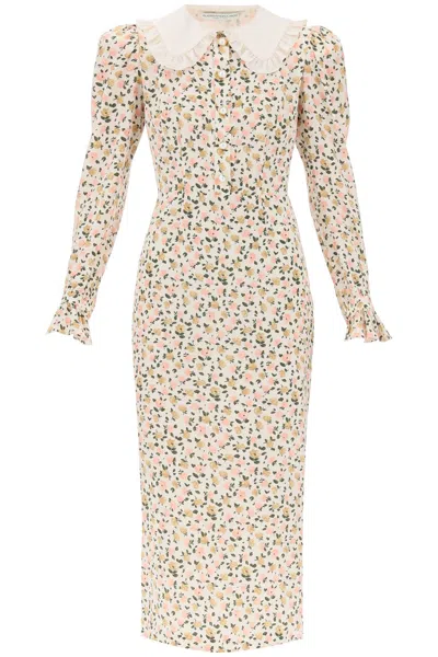 Alessandra Rich Collared Floral Midi Dress In Neutral