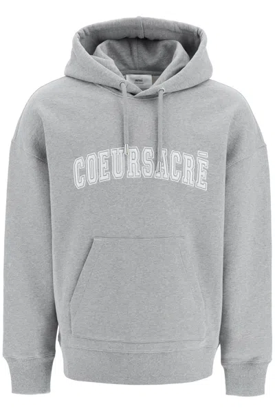 Ami Alexandre Matiussi Hoodie With Lettering Embroidery In Grey