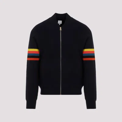 Paul Smith Dark Navy Knitted Wool Bomber Jacket In Blue