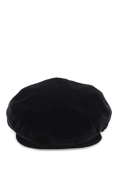 Dolce & Gabbana Stretch Velvet Cap With Logo Plaque In Black