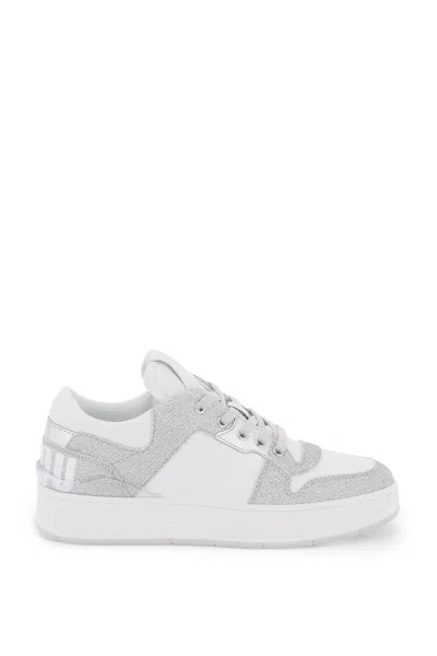 Jimmy Choo Florent Glittered Sneakers With Lettering Logo In White