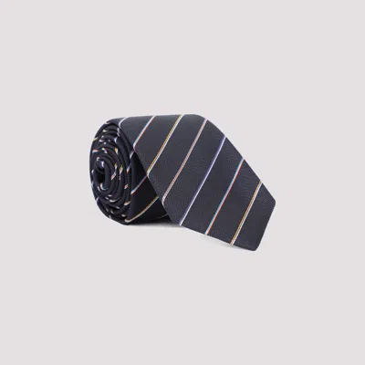 Paul Smith Navy Mini Multi Stripes Silk Tie In Blue