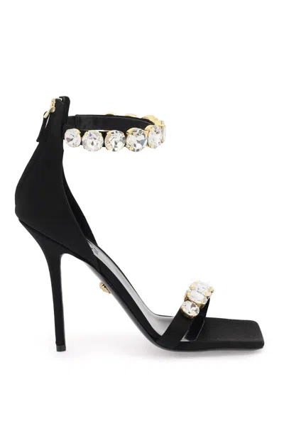 Versace Satin Sandals With Crystals In Black