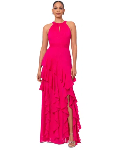 Xscape Women's Tiered Ruffled Chiffon Gown In Pink