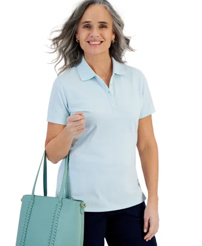 Style & Co Women's Short-sleeve Cotton Polo Shirt, Created For Macy's In Minty Turq
