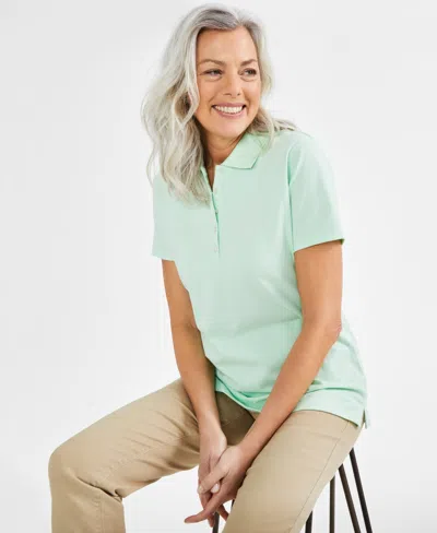Style & Co Women's Short-sleeve Cotton Polo Shirt, Created For Macy's In Mint Pistachio