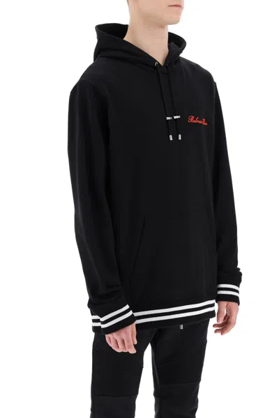 Balmain Hoodie With Logo Embroidery In Black