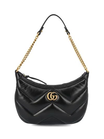 Gucci Small Leather Gg Marmont Shoulder Bag In Black