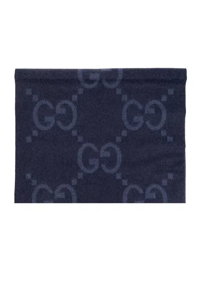 Gucci Cashmere Scarf With Monogram In Petrol Blue